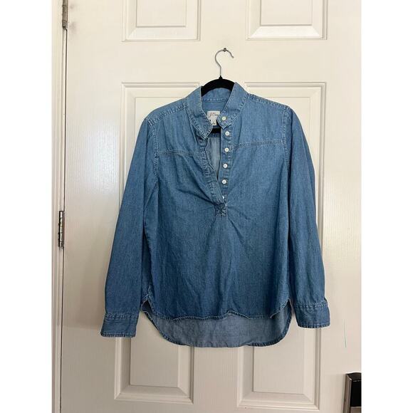 J.Crew Women's Blue Band-collar Popover Chambray Popover Tunic Top Size 6 - Picture 2 of 7